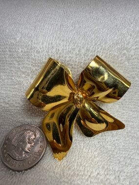 Gold Toned Bow Statement Brooch for Women